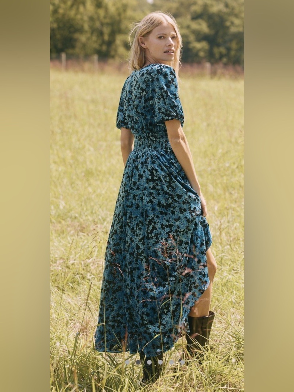 NWT Anthropologie Katerina Blue/Black Floral Velvet V-Neck Maxi Dress Size Small - Picture 2 of 13